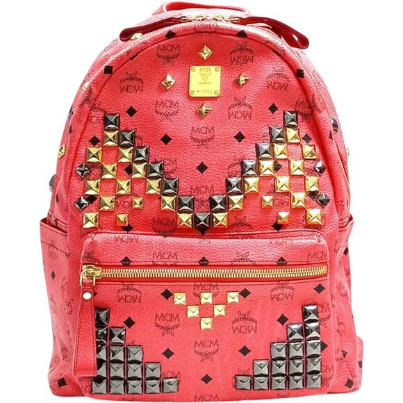 (L4) MCM Backpack Bag Red PVC - Picture 1 of 9